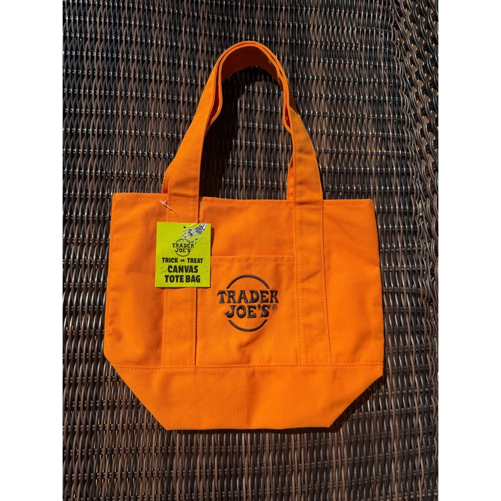 Trader Joe's Trick or Treat Canvas Tote Bag Orange Mini Embroidered Logo 81415